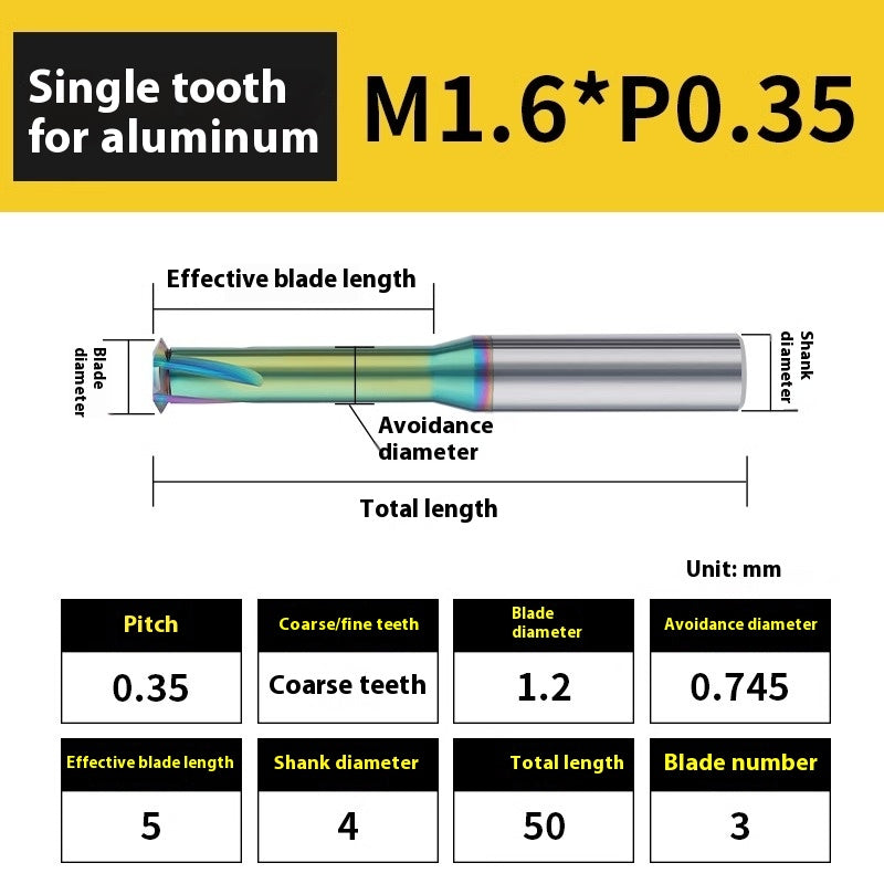 2135-65° aluminum with colorful thread milling cutter lengthened single tooth three-tooth full thread machining center tungsten carbide milling cutter M3M4M5 Shandong Denso Pricision Tools Co.,Ltd.